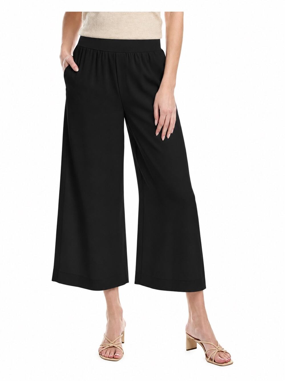 Theory | Combo Crop Black Pull On Wide Leg Pants Size 4 New Crepe